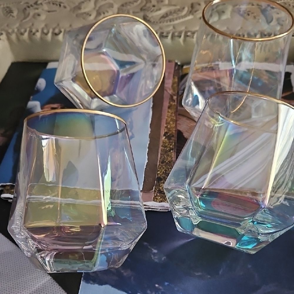 Iridescent Geometric Glasses with Gold Rim - Picture 2 of 6